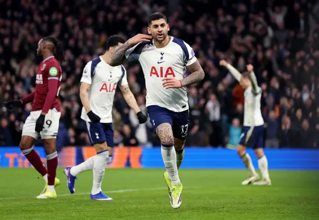 : Cristian Romero of Tottenham Hotspur celebrates