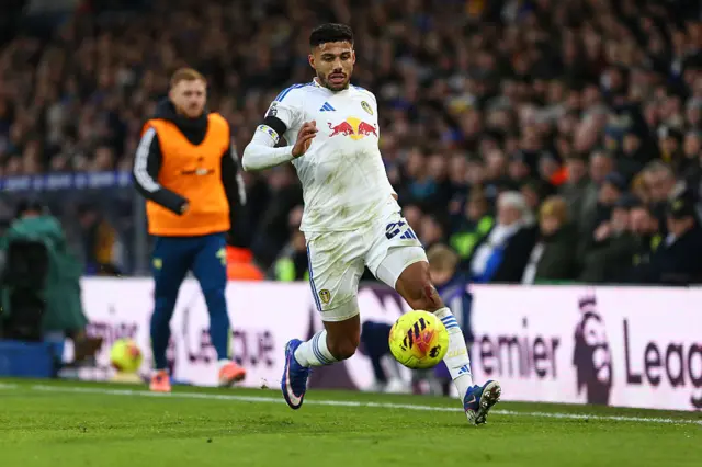 James Justin of Leeds United is in action during the Premier League match between Leeds United and Fulham