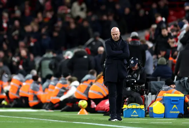 : Arne Slot, Manager of Liverpool, looks on