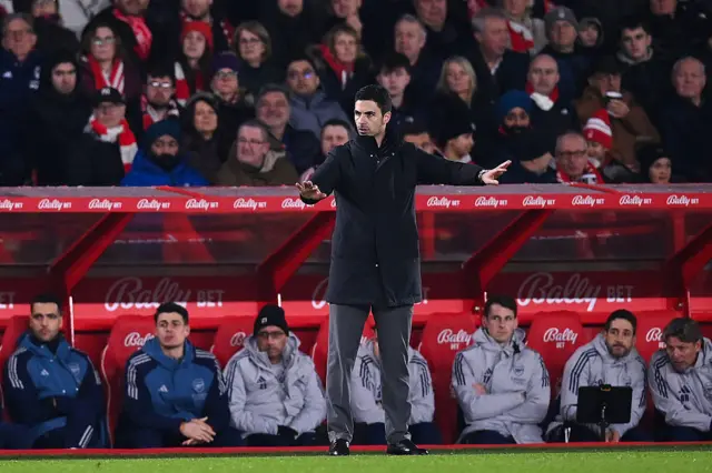Mikel Arteta, head coach of Arsenal, gestures