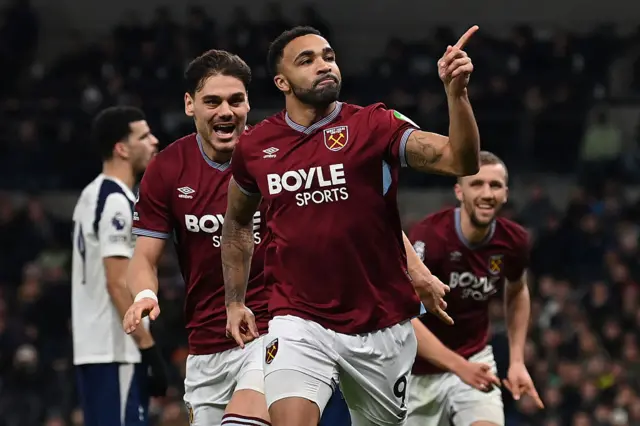 West Ham United's English striker #09 Callum Wilson celebrates