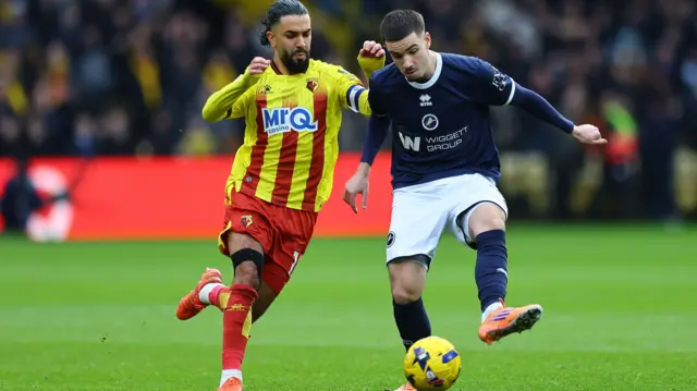 Imran Louza of Watford closes down Millwall's Camiel Neghli