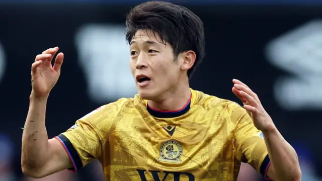 Blackburn's Yuki Ohashi reacts after not being awarded a penalty