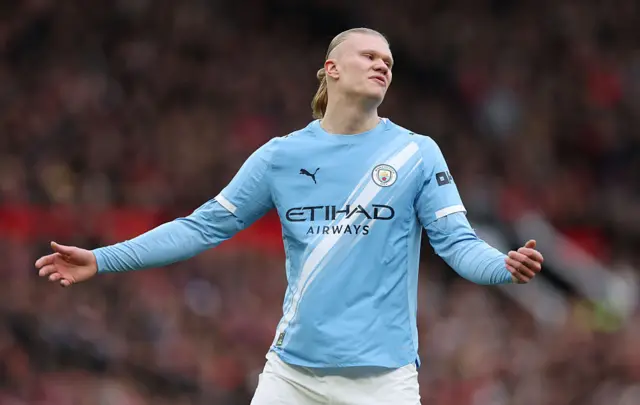 Erling Haaland of Manchester City reacts