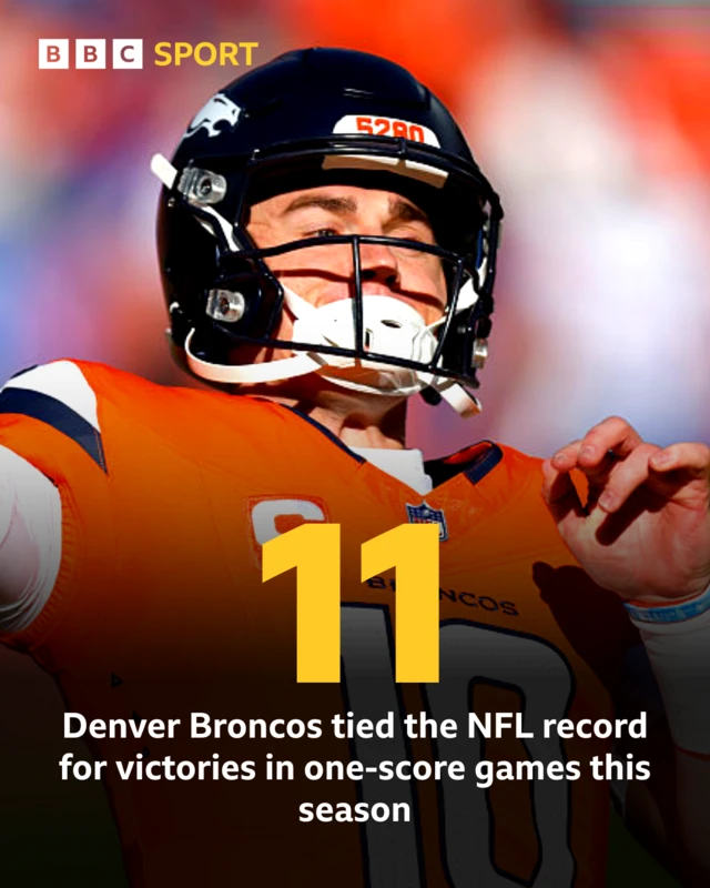 Denver Broncos tied the NFL record for victories in one-score games this season