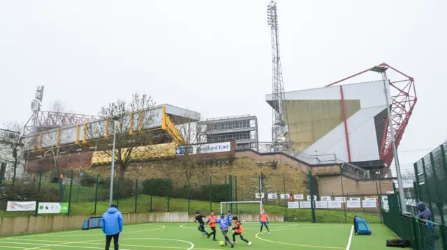 A game of football outside Valley Parade this morning
