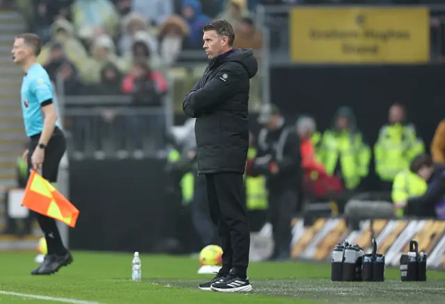 Rob Edwards, Manager of Wolverhampton Wanderers, looks on