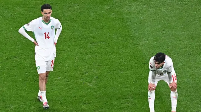 Oussama Targhalline and Ilias Akhomach react after defeat