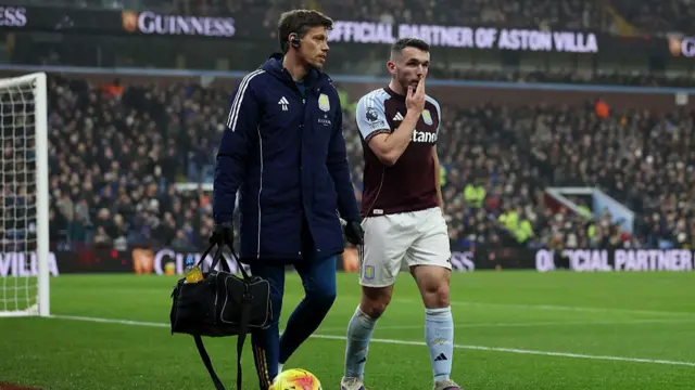 John McGinn walks off the Villa Park pitch after injury
