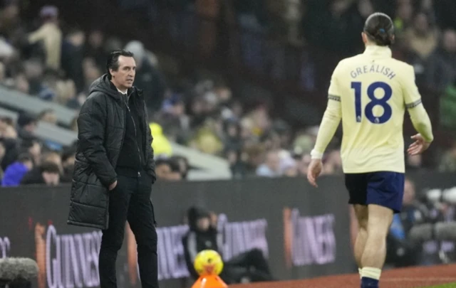Aston Villa manager Unai Emery (left) and Everton's Jack Grealish