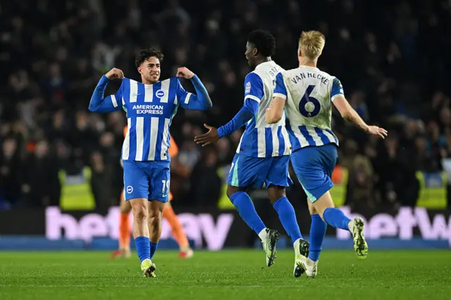 Charalampos Kostoulas of Brighton & Hove Albion celebrates scoring his team's first goal