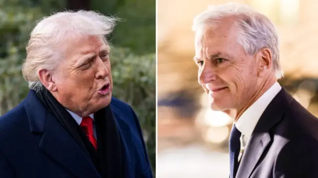 Composite image of Trump on left and Norway PM Store on the right
