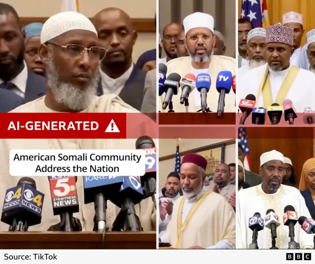 A BBC-mnade graphic showing various frames from the AI-generated video