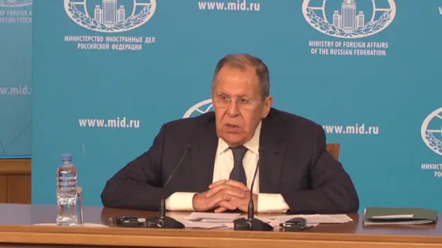 Lavrov speaking at press conference