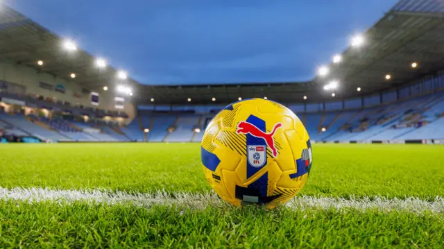 An EFL ball on the touchline at the CBS Arena before Coventry v Millwall