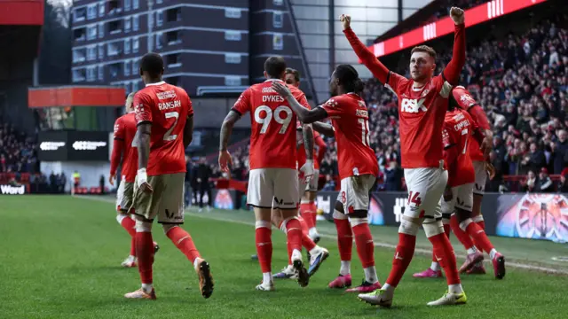 Charlton players celebrate the goal in the 1-0 win over Sheffield United