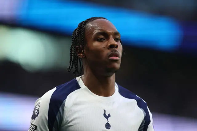 Mathys Tel of Tottenham Hotspur during the Premier League match between Tottenham Hotspur and West Ham United at Tottenham Hotspur Stadium on January 17, 2026 in London, England.