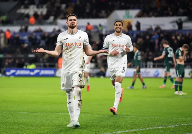 Zan Vipotnik celebrates scoring Swansea's opener against Blackburn