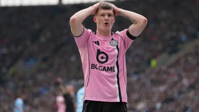 Leicester City top-scorer Jordan James with his hands on his head