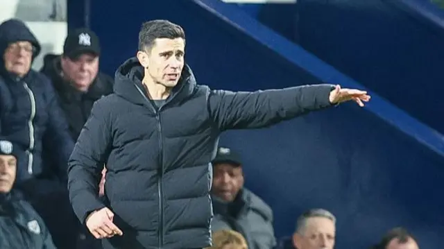 West Brom head coach Eric Ramsay points on the touchline during this first game at head coach against Middlesbrough