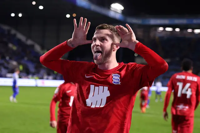 Marvin Ducksch celebrates giving Birmingham the lead at Sheffield Wednesday