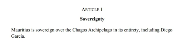 A screenshot from the Chagos Islands deal Article 1