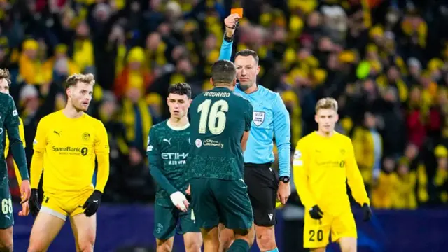Rodri receives a red card