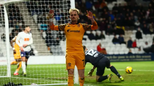 Liam Millar celebrates giving Hull the lead at Preston