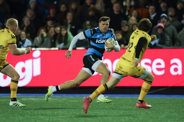 Mason Grady on the run for Cardiff against Dragons