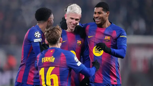 Dani Olmo celebrates with his teammates