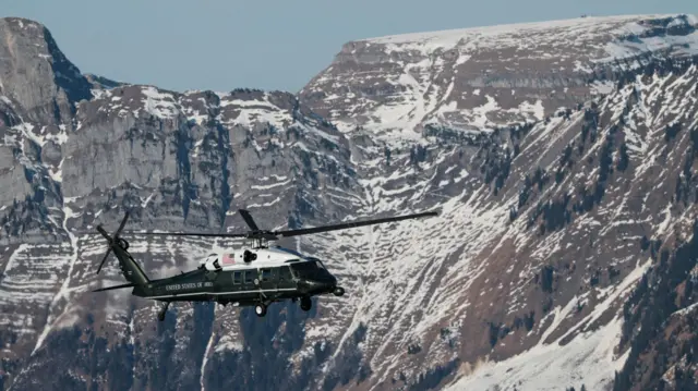 Marine One carrying U.S. President Donald Trump as he arrives for the 56th annual World Economic Forum (WEF) in Davos, Switzerland, January 21, 2026