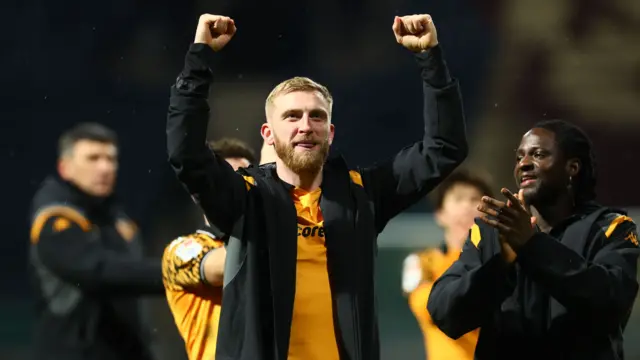 Oli McBurnie celebrates Hull City's win at Preston