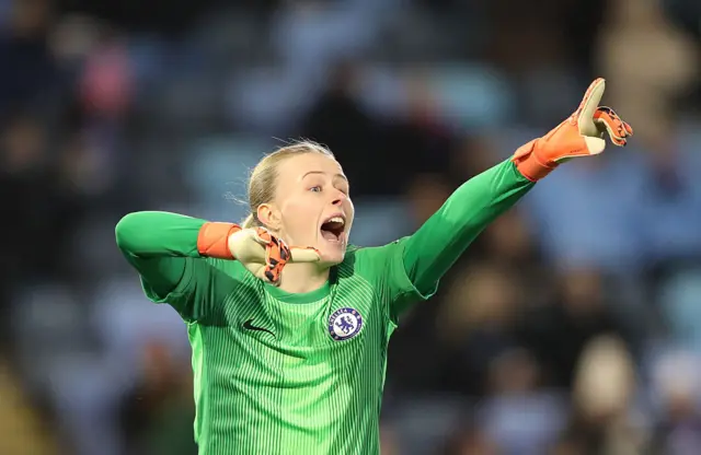 Hannah Hampton of Chelsea gestures