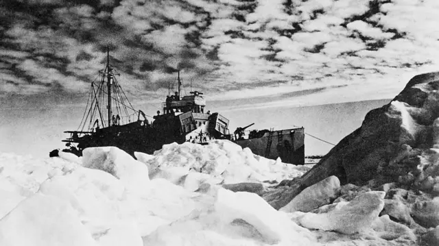 A US Coast Guard Cutter at in island off the coast of Greenland in 1943