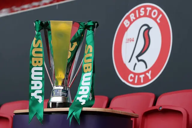 The Subway Women's League Cup trophy on display at Ashton Gate