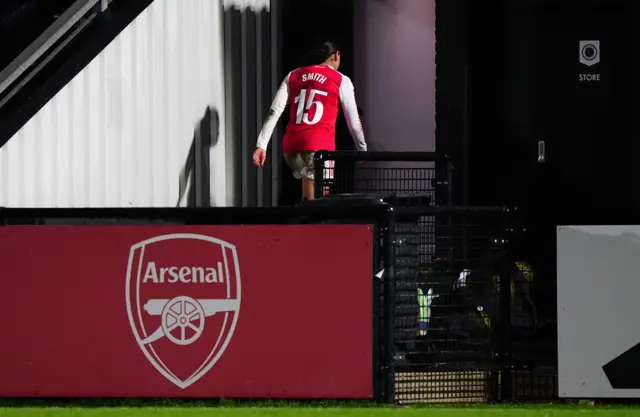 Arsenal's Olivia Smith heads for the dressing room after being shown a red card for a second bookable offence