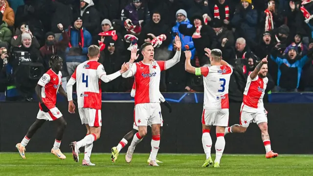 Slavia Prague celebrate against Barcelona