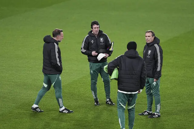 Head Coach Unai Emery of Aston Villa leads a training session