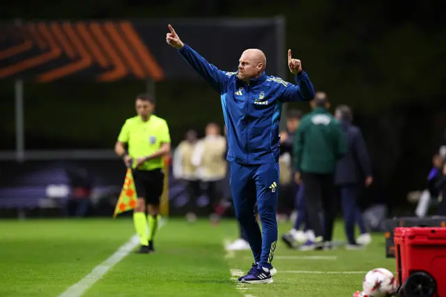 Sean Dyche, Manager of Nottingham Forest, gestures