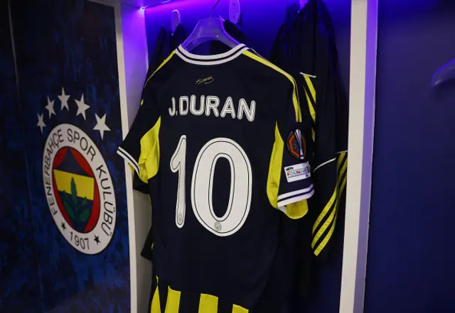 The shirt of Jhon Duran is displayed inside the Fenerbahce SK dressing room