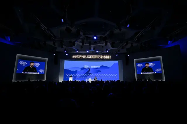 A general view of Zelensky speaking at the World Economic Forum