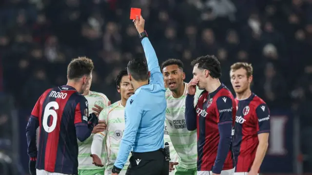Reo Hatate is shown a red card