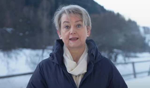 Foreign Secretary Yvette Cooper in winter clothing in Davos.