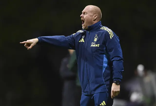 Nottingham Forest's British coach Sean Dyche gestures on the touchline