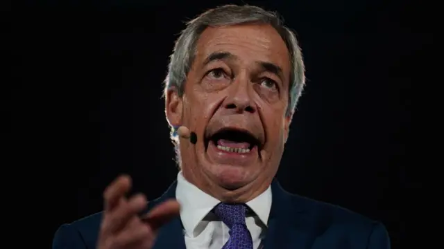 Reform UK leader Nigel Farage speaking at an event on Monday 19 January