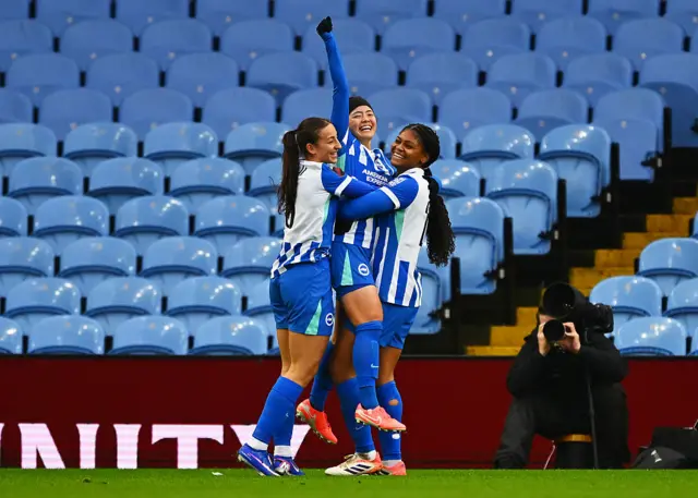 Tsunoda celebrates scoring after a Villa mistake