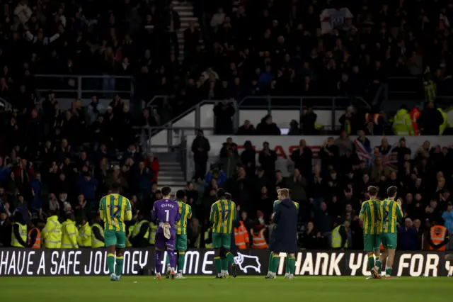 West Brom players clap their fans after the 1-1 draw at Derby