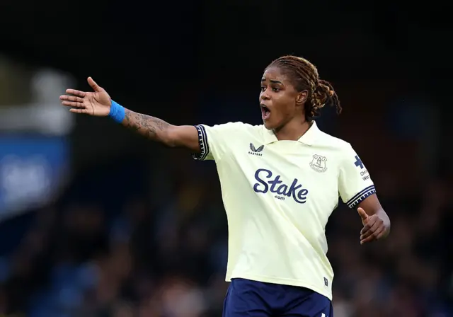 Kelly Gago of Everton during the Barclays Women's Super League match between Chelsea FC and Everton at Kingsmeadow on December 07, 2025 in Kingston upon Thames, England.