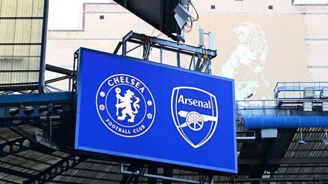 Stamford Bridge screen displays Chelsea and Arsenal crests