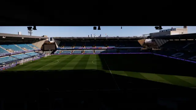 The sun shining on The Den before kick-off
